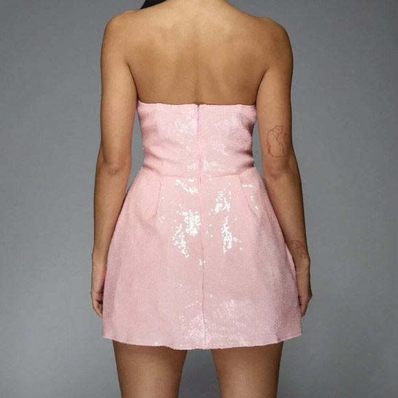 Pink Party Women's Sequin Bow Detail Cut Out Fit And Flare Mini Dress - Picture 2 of 7